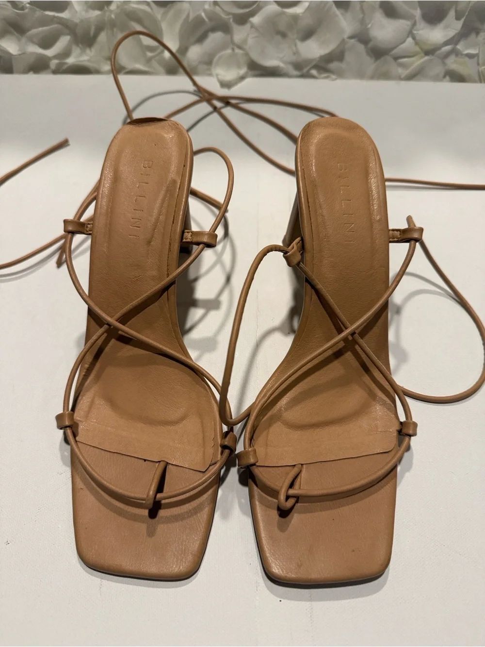 Billini Cognac Lace-Up Square Toe Heels